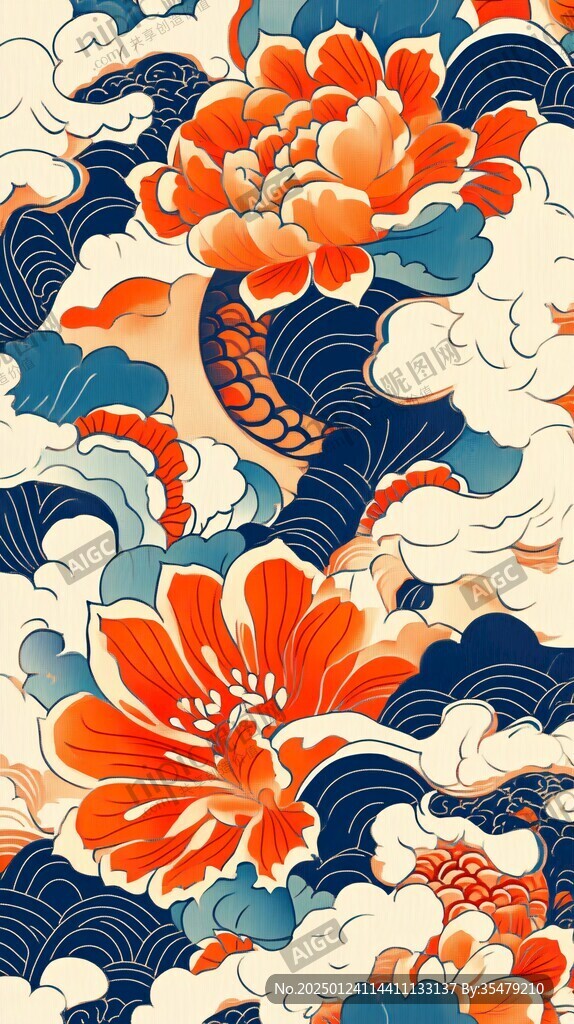 古风海浪包装插画