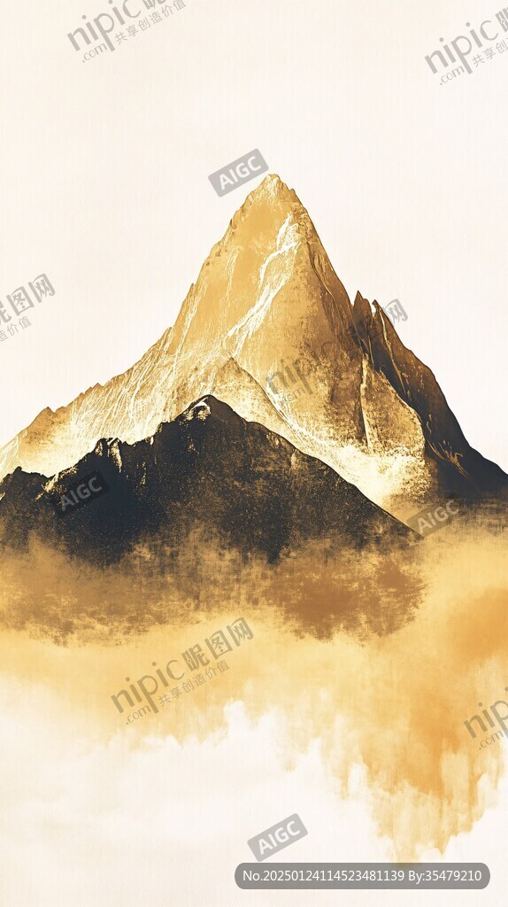 高档金色水墨山峰