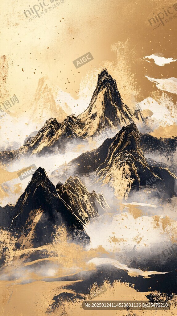 高档金色水墨山峰