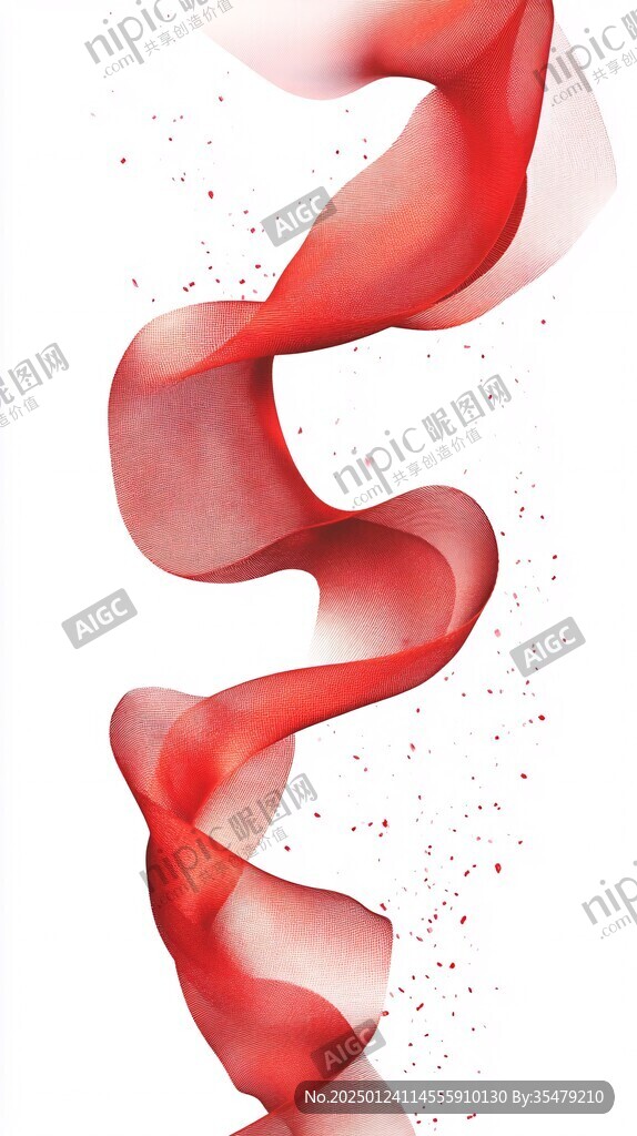 水墨烟雾红丝带