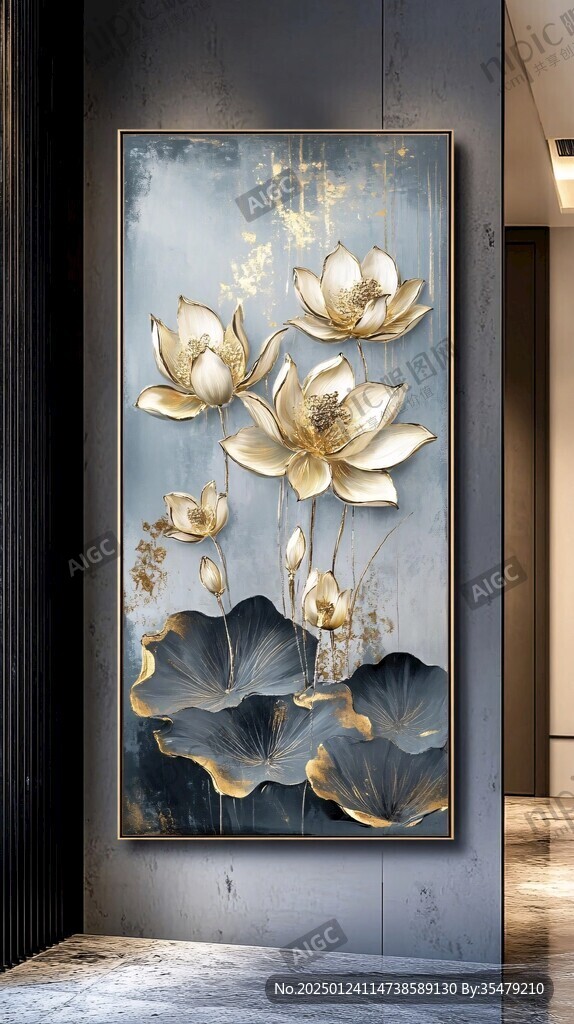 蓝色荷花壁画