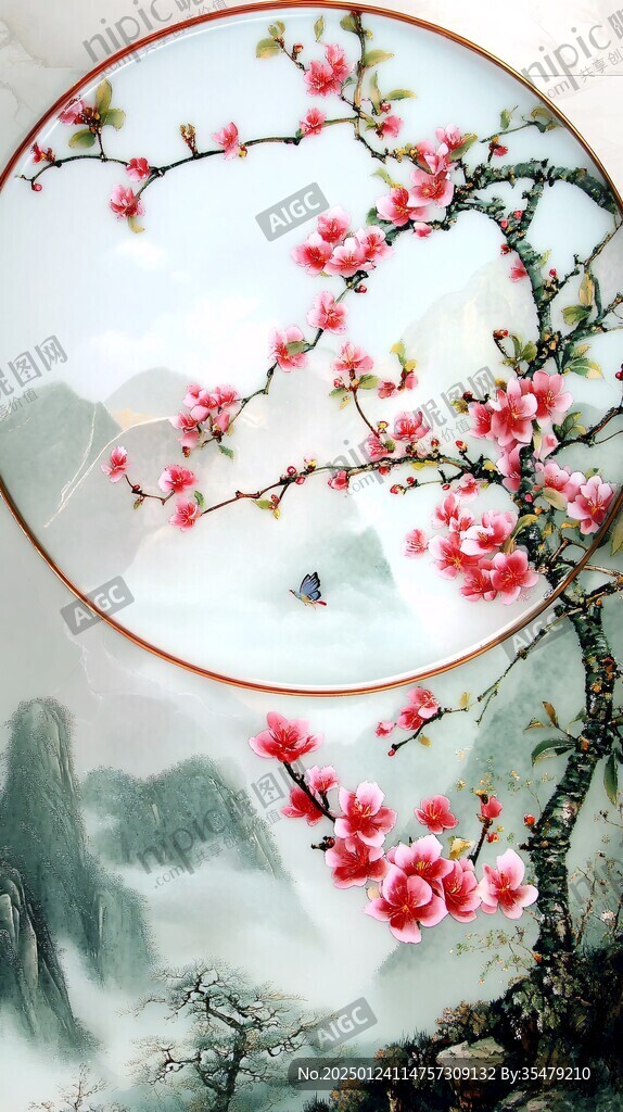 桃花图瓷盘