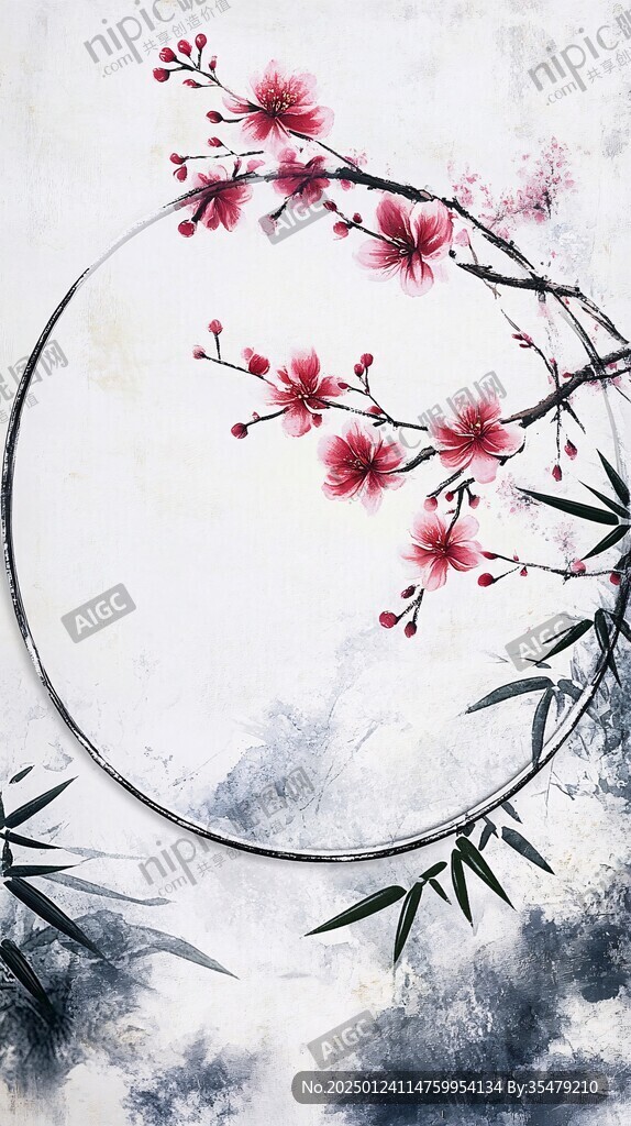 意境圆框幽兰画