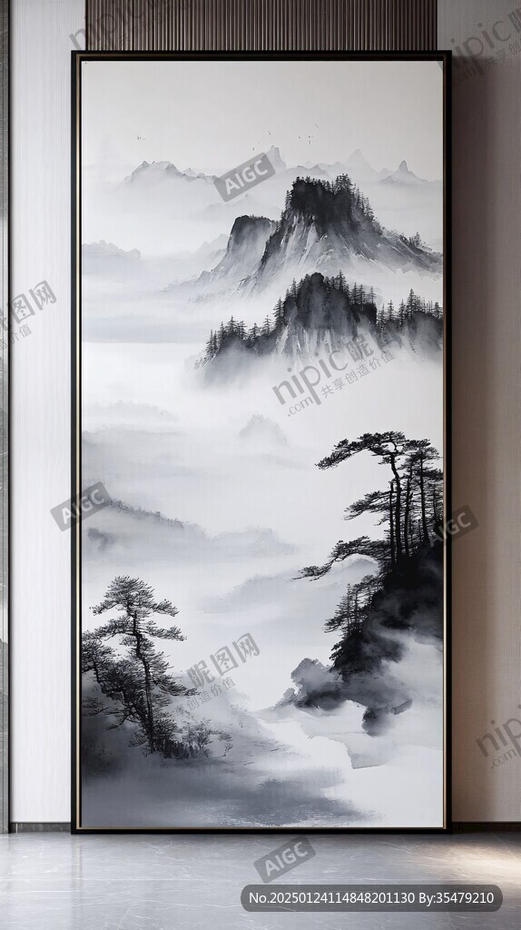 意境屏风山水挂画