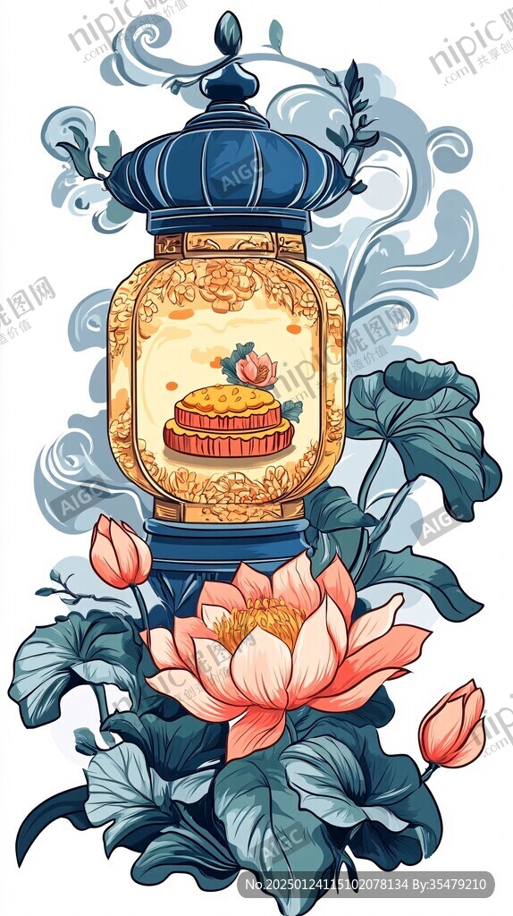 手绘宫灯插画