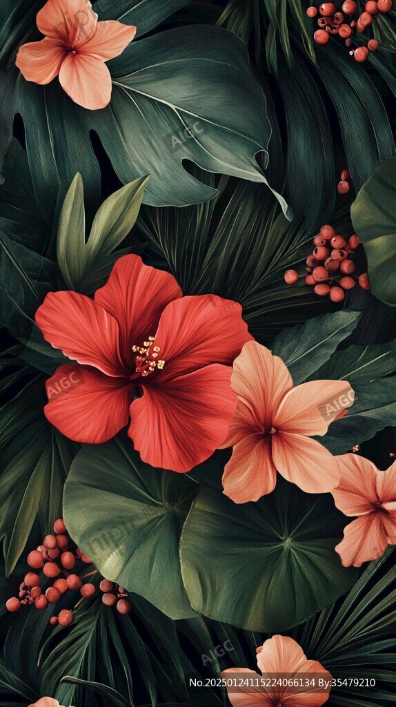 田园风热带树叶花朵