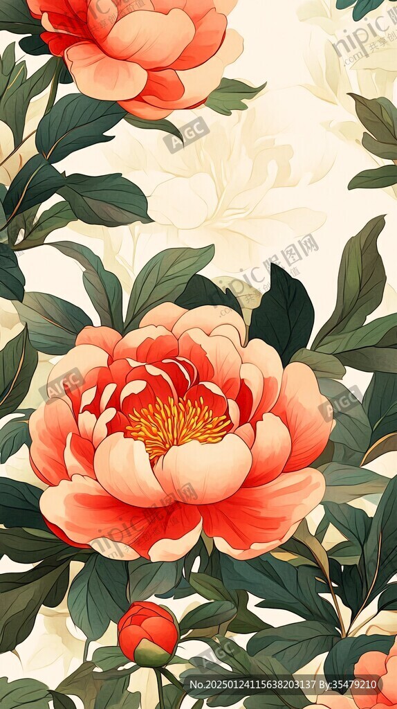 牡丹插画底纹