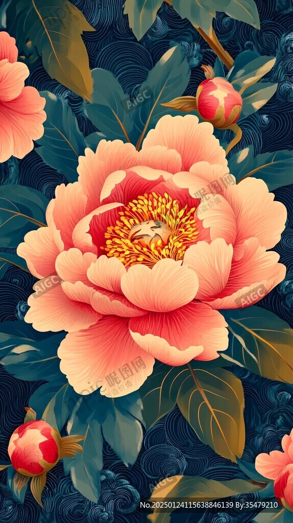 牡丹插画底纹