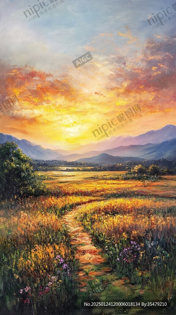 唯美田园风光油画