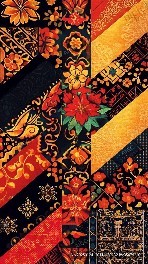 色块花古典图案组合