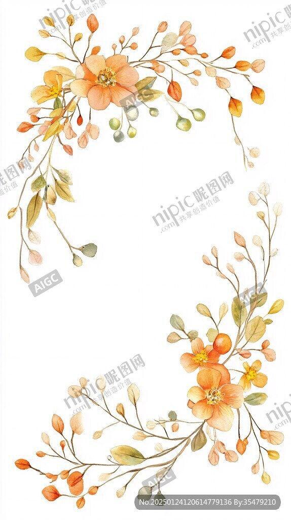 橘色花艺手绘