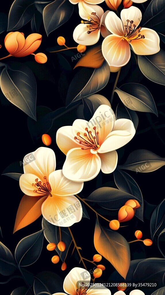 黑底花朵印花图