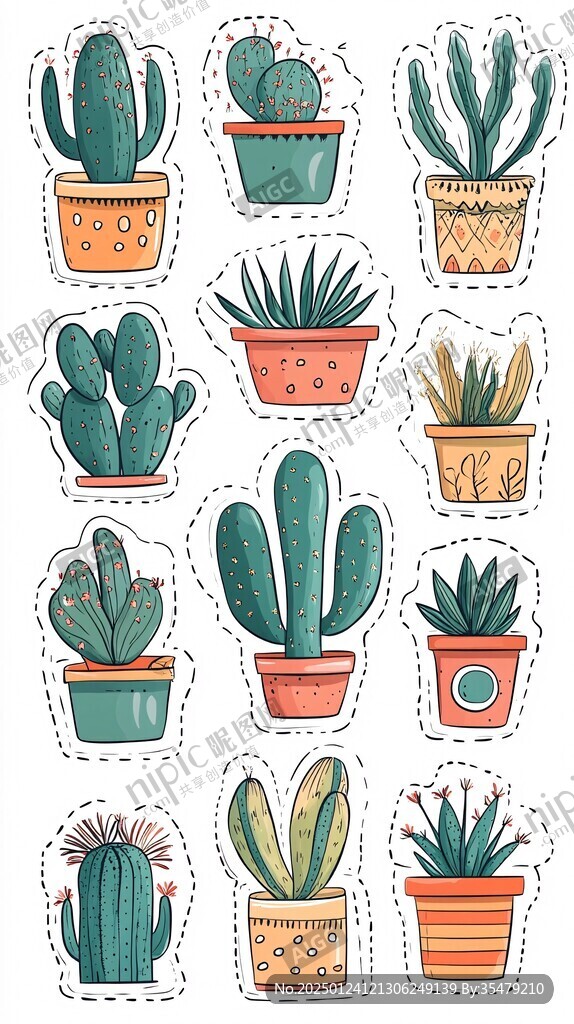 植物人物插画手账贴纸