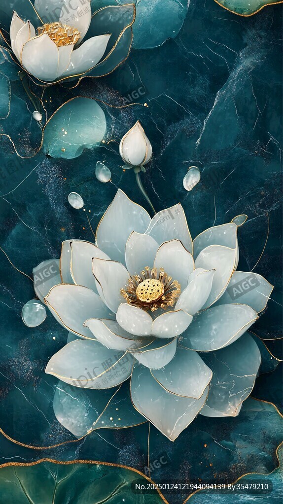深蓝背景荷花图