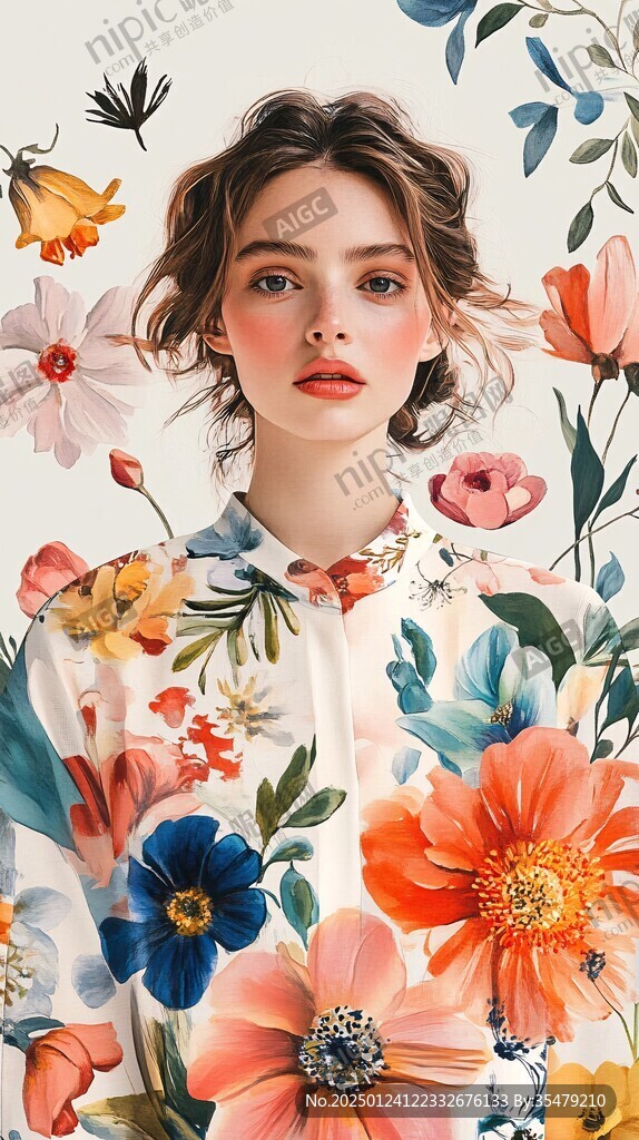 花卉少女插画