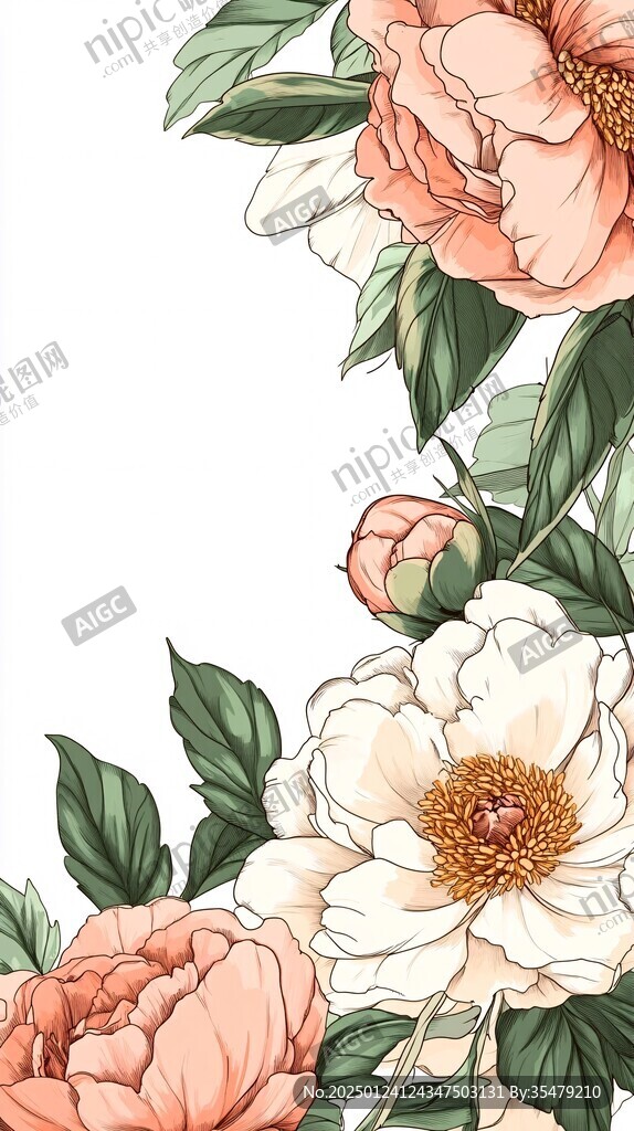 手绘质感牡丹花
