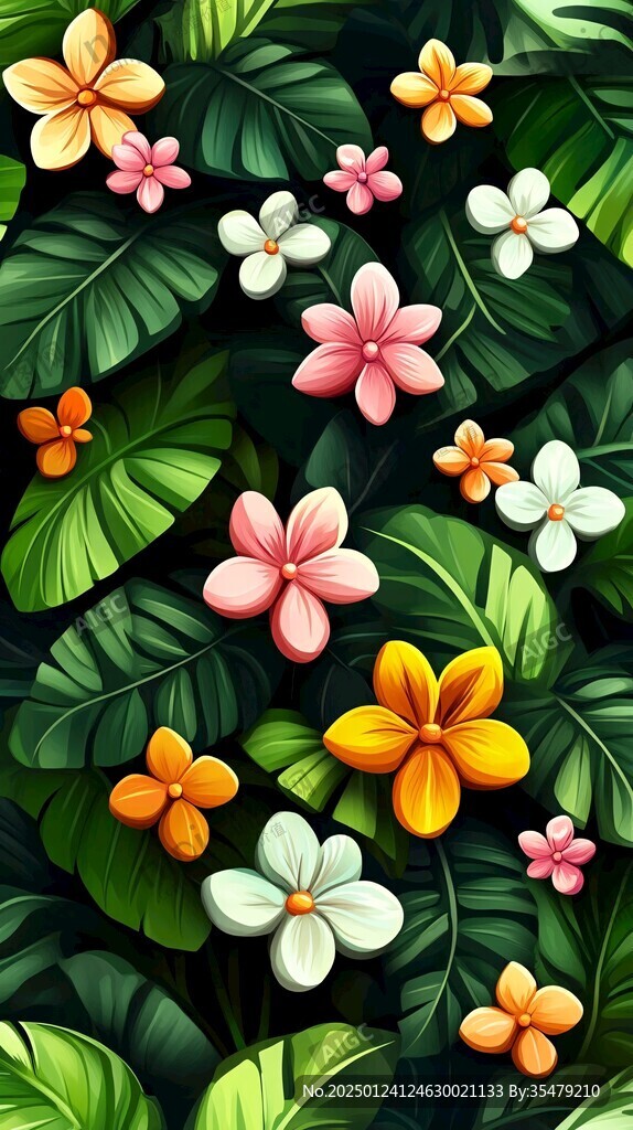 田园风热带树叶花朵