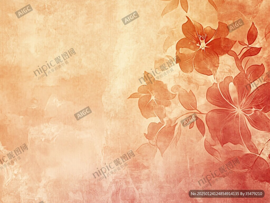 手绘红色花卉梦幻背景