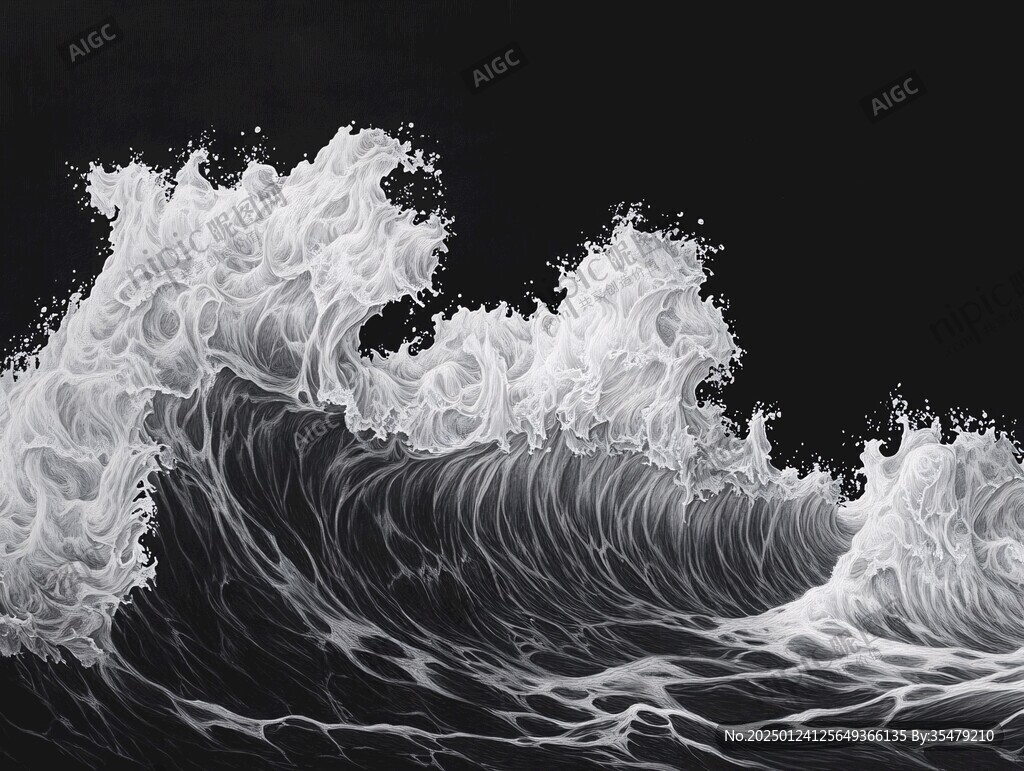 工笔手绘海浪
