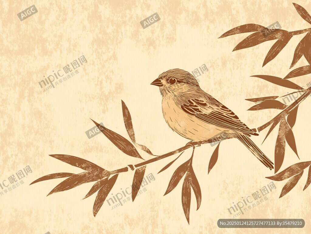 复古花鸟树枝背景