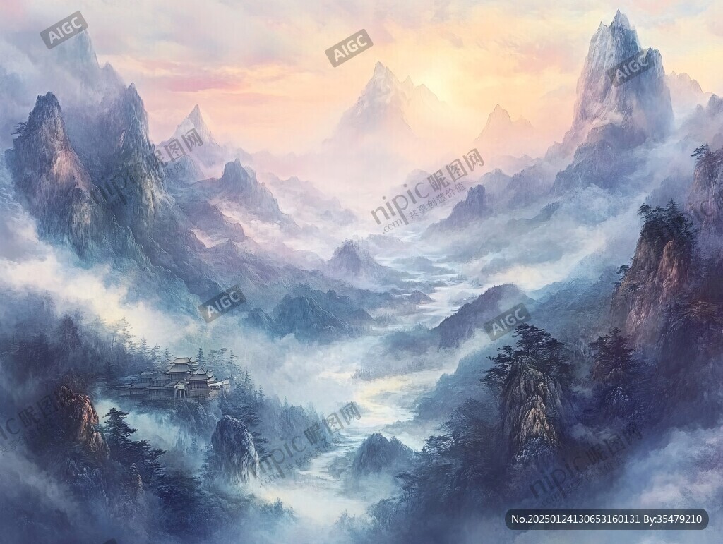 天界晓钟风景插画