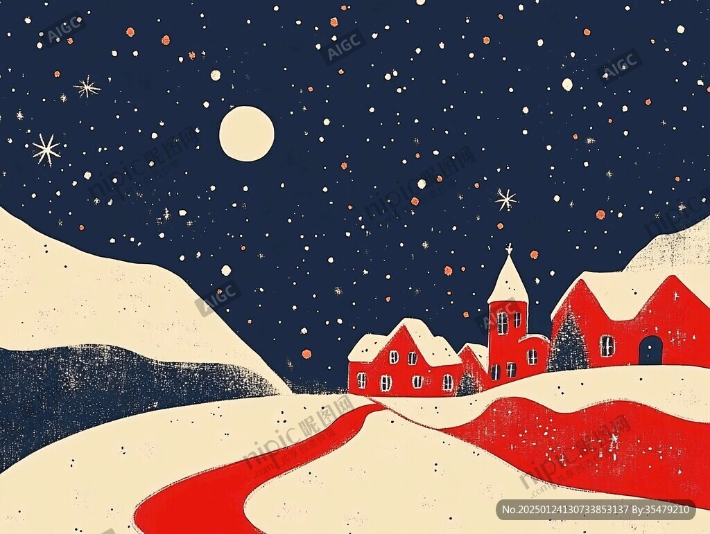 圣诞节雪景插画