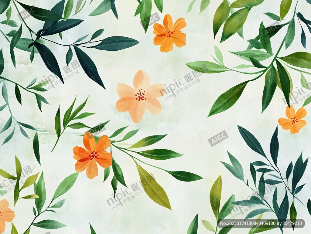 田园风热带树叶花朵