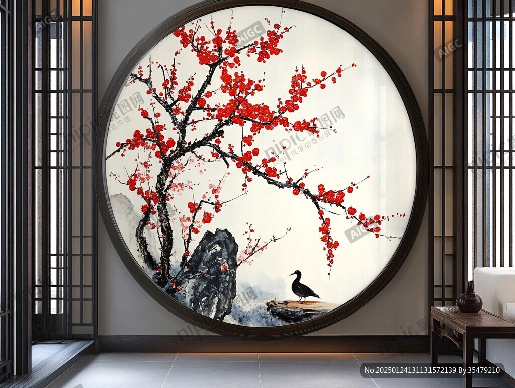 手绘梅花壁画