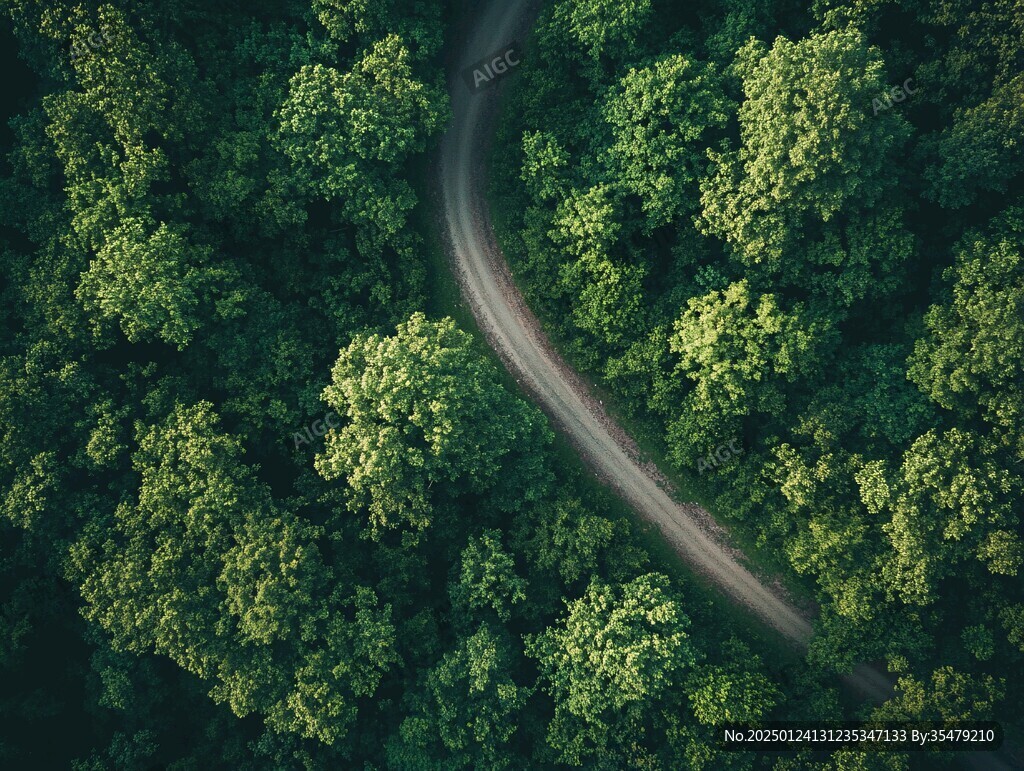 航拍林间的路
