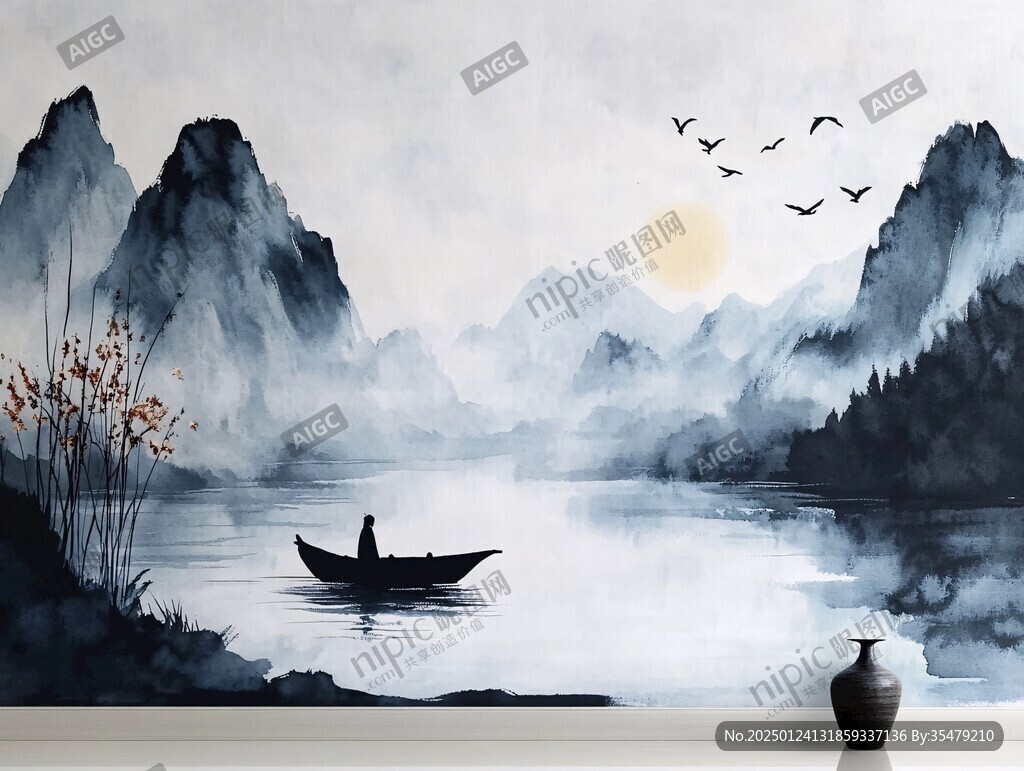 墙纸图案手绘山水背景