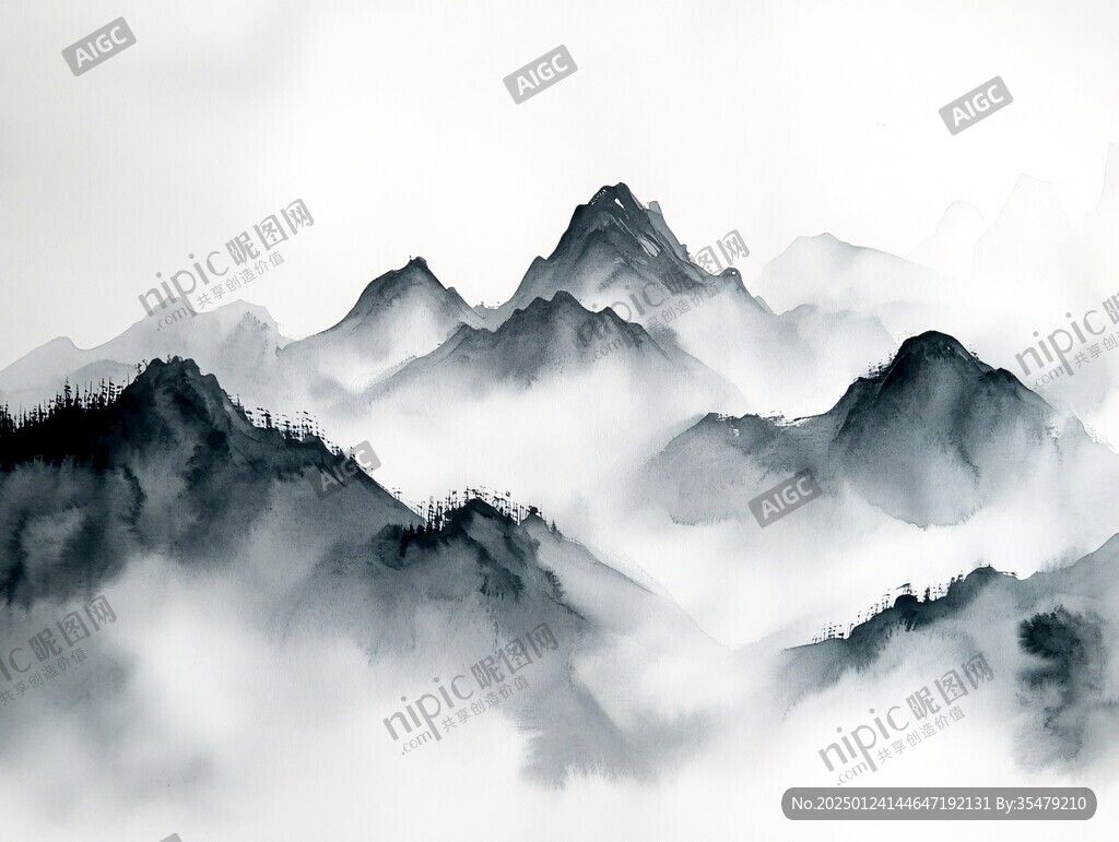 屏风墨韵禅意山峰云雾