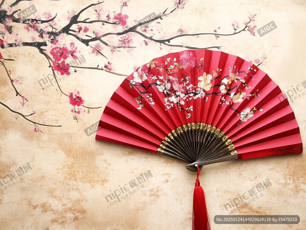 折扇水墨桃花