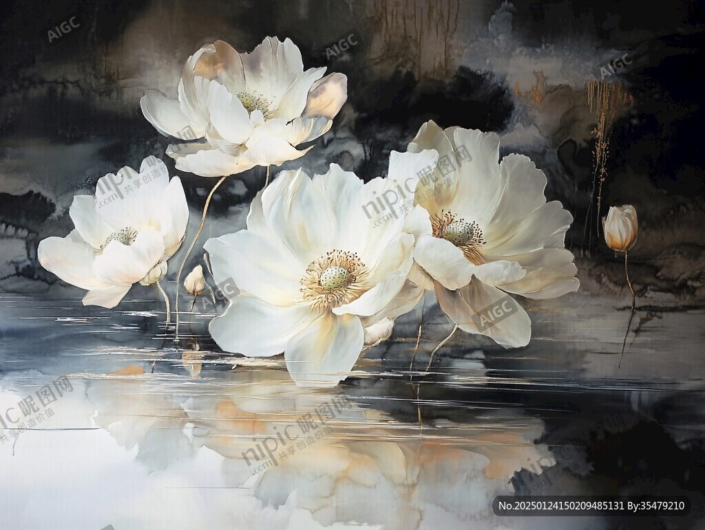 写实油画荷花