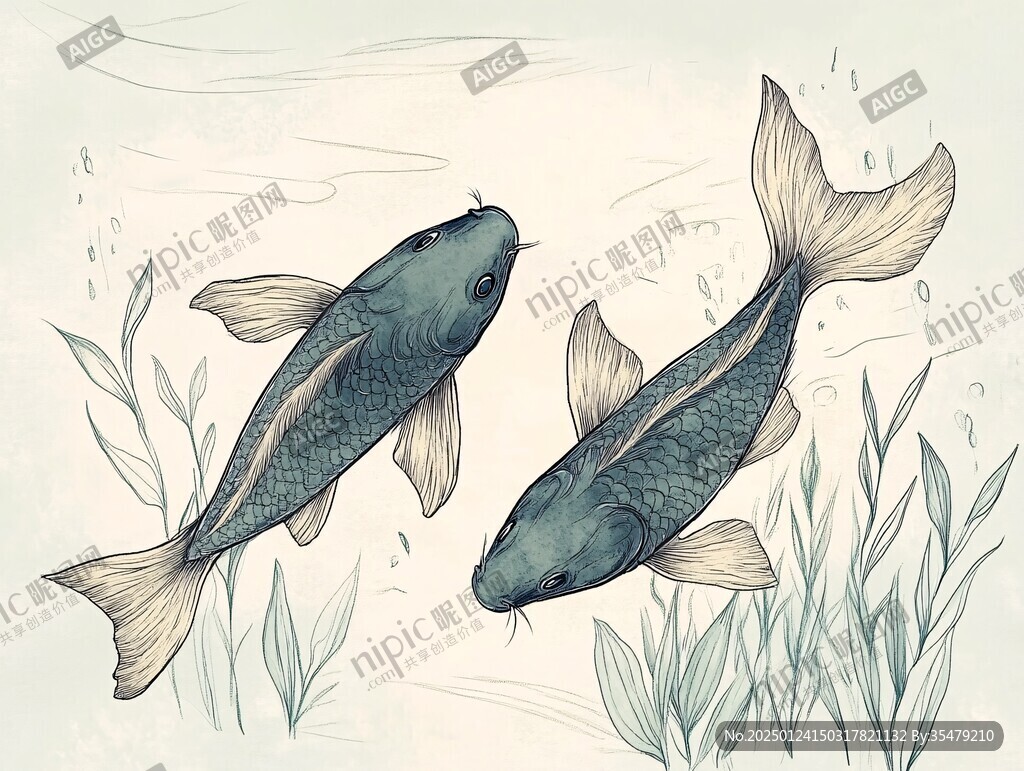 手绘双鱼插画