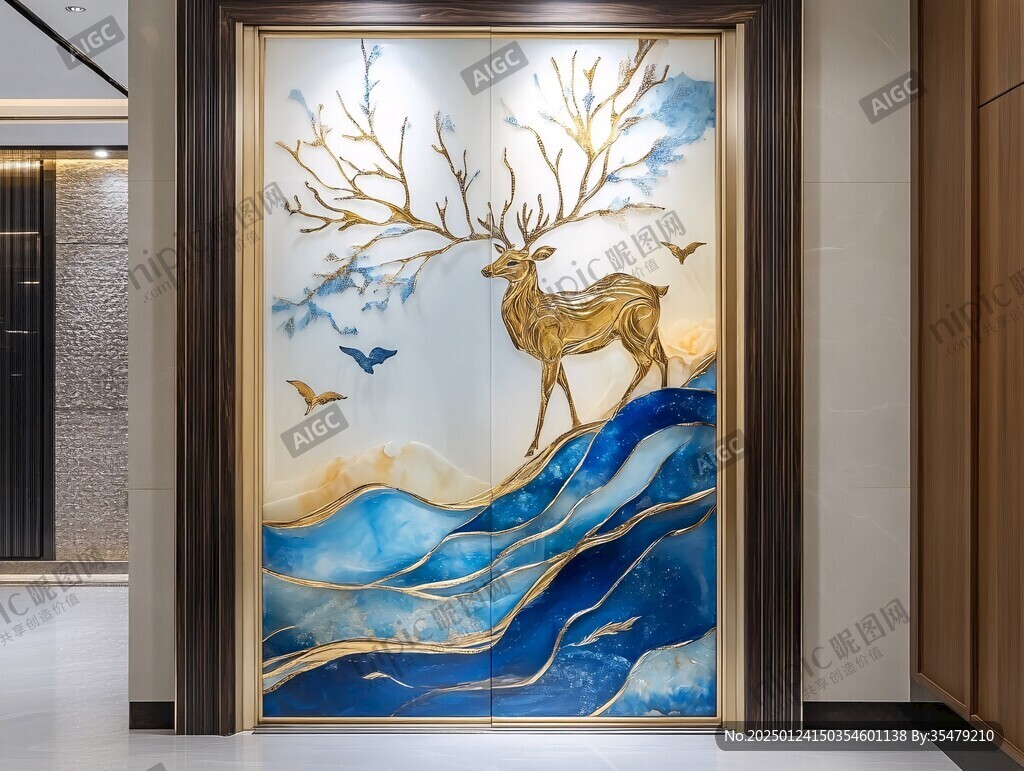轻奢麋鹿珐琅彩浮雕画