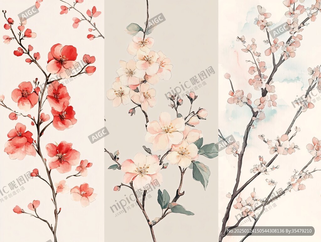 水彩风手绘梅花