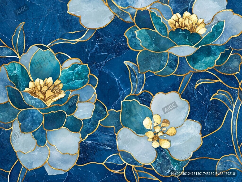 牡丹花线描金轻奢