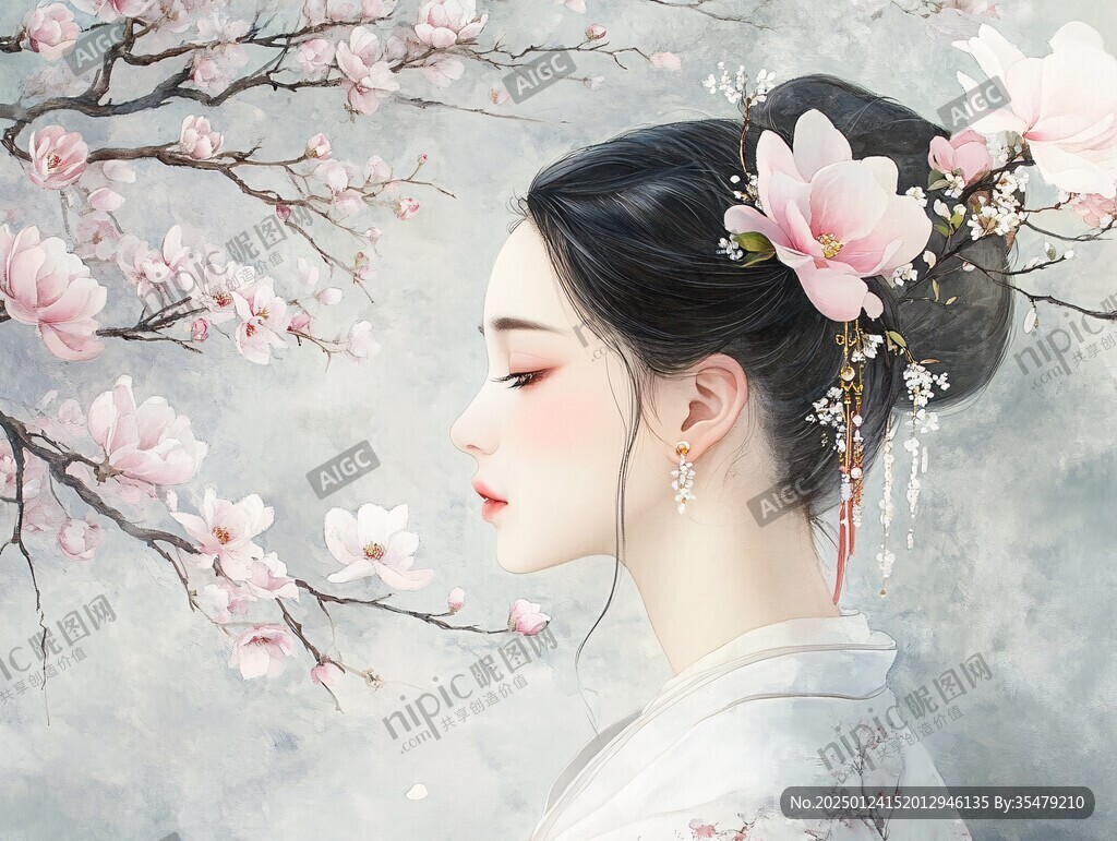 桃花美人插画