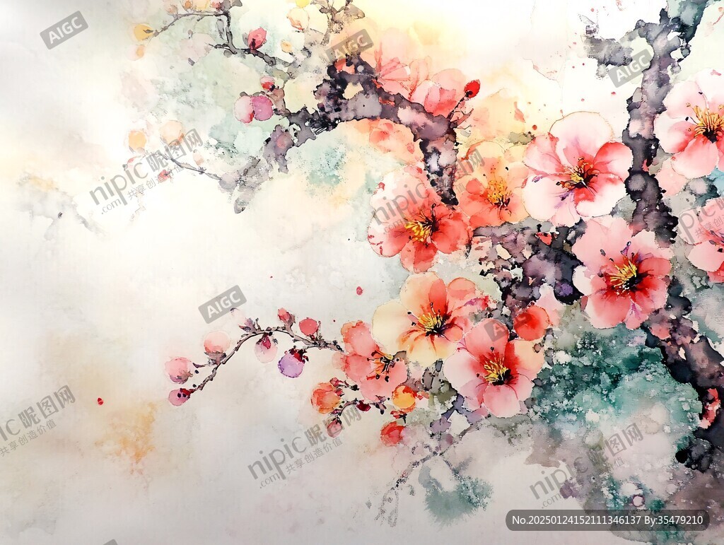 水彩梅花墙纸