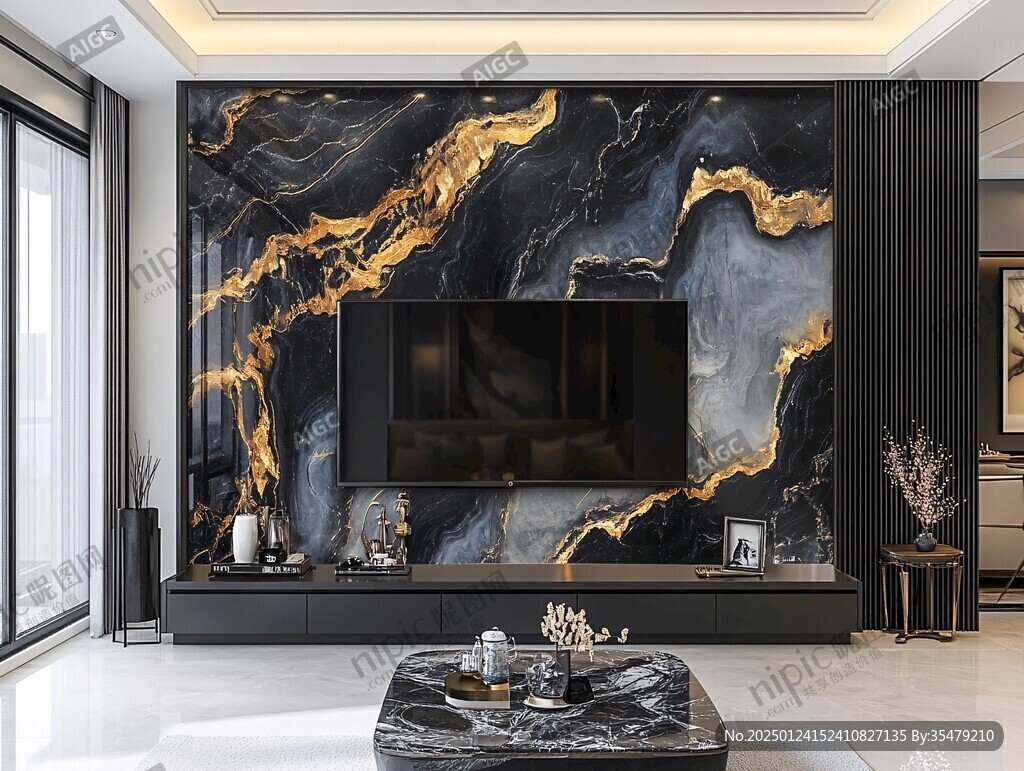 黑蓝色大理石材背景墙