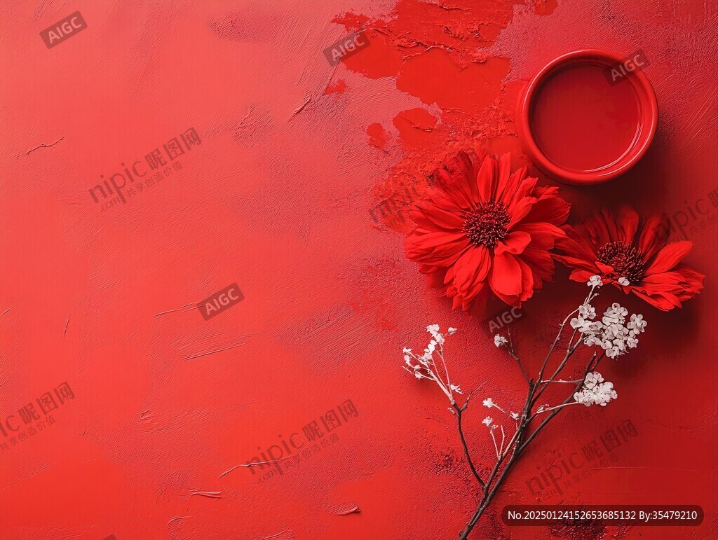 红色背景花瓣鲜花