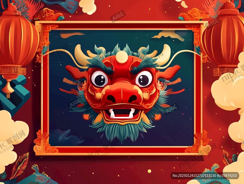 牛年舞狮插画