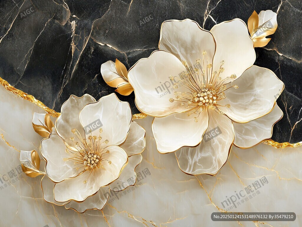 高精手绘黄金拉丝花卉