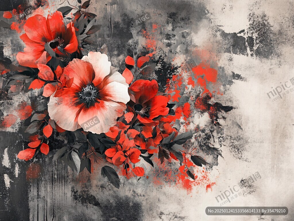 红色鲜花壁画