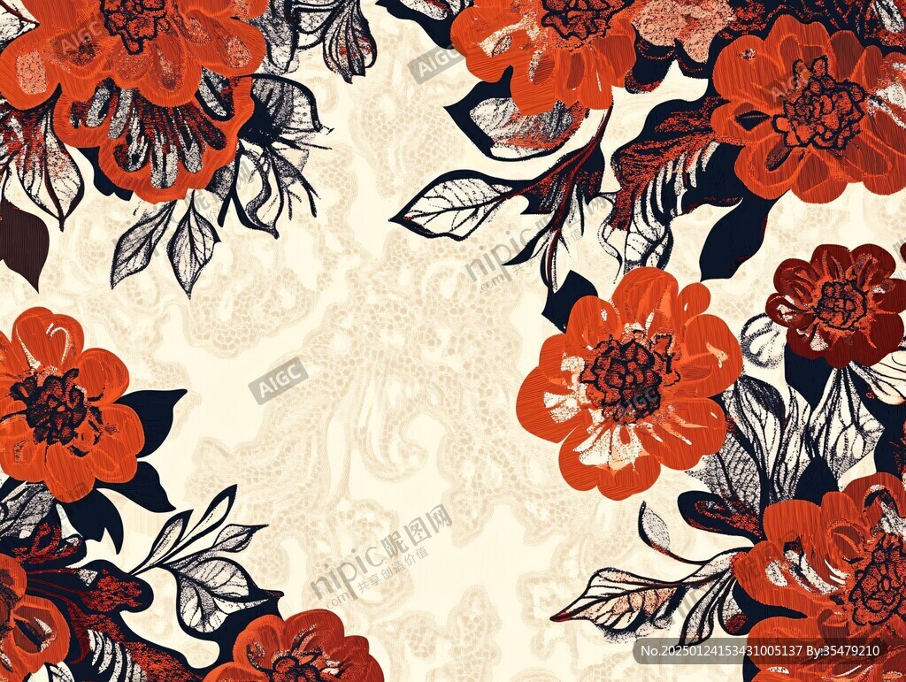 现代牡丹手绘花纹