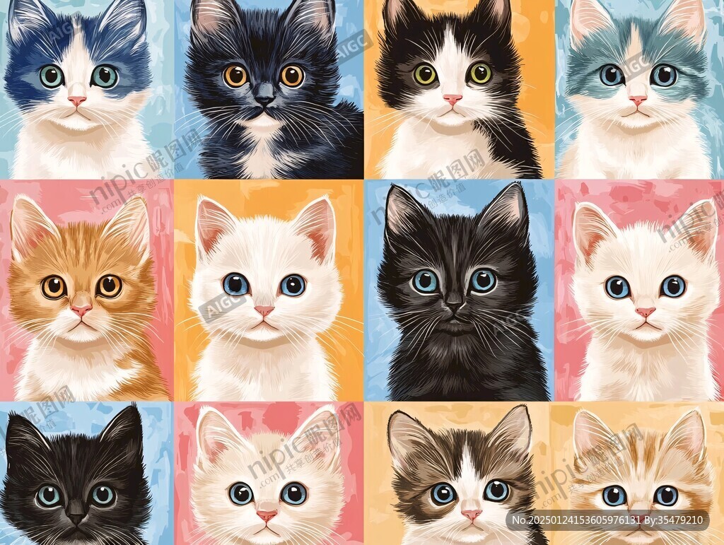 表情各异的小猫插画