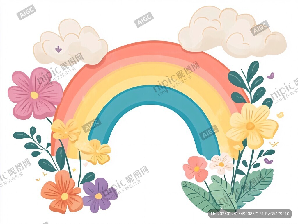 彩虹太阳云朵插画