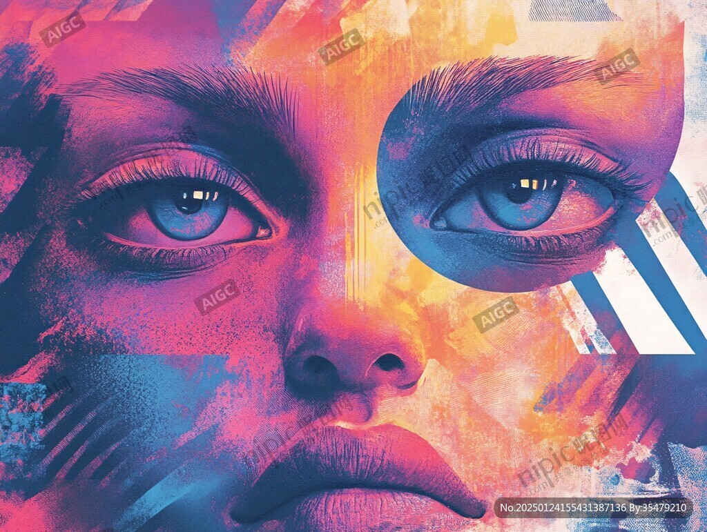 人脸色块拼接装饰画