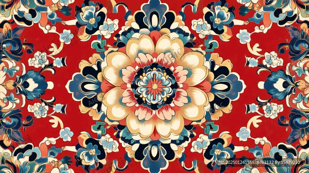 色块花古典图案组合