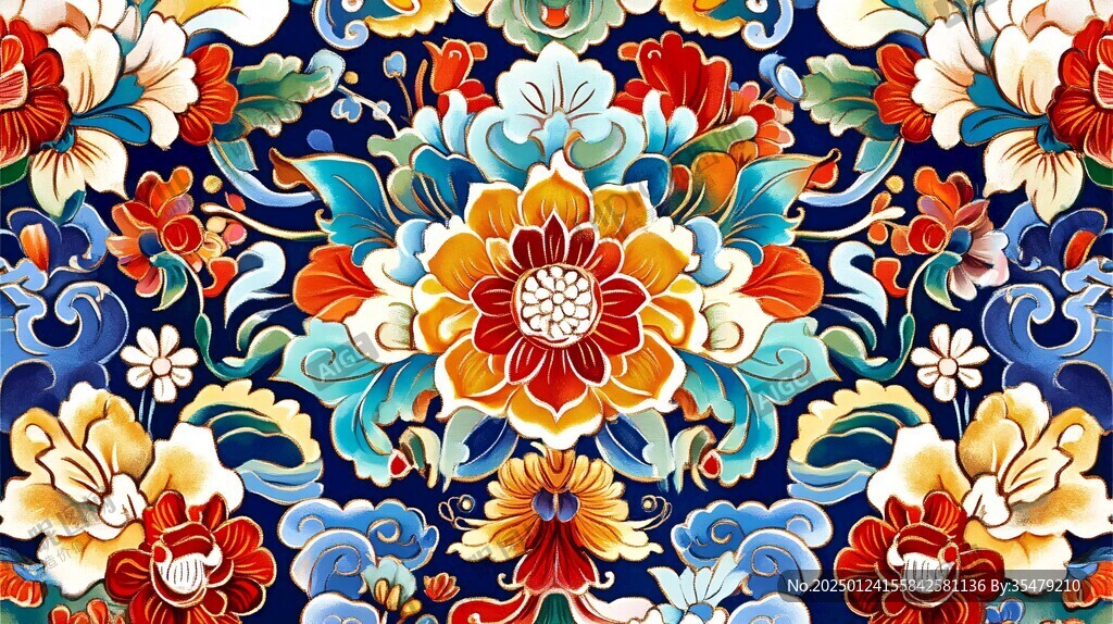 彩色民族风花草花卉